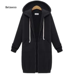 Long Zip Hooded Sweat Jacket For Women Drawstring Long Sleeve Outerwear With Side Pockets For Cold Season Daily Matching