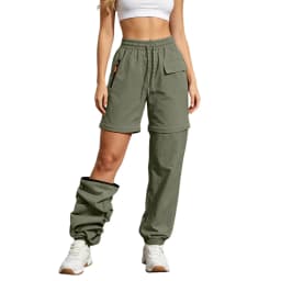 Women Elastic Waist Drawstring Zip Off Pants With Pockets Convertible Quick Dry Detachable Hiking Trousers Athletic Cargo Pants