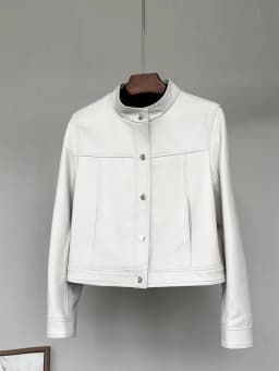 Lautaro Spring Autumn Short White Soft Pu Leather Jacket Women Stand Collar Long Sleeve Elegant Chic Luxury Designer Clothing