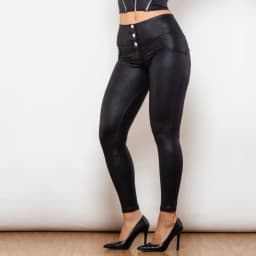Shascullfites Melody Crackle Black Coated Lifting Pants Button Up Sexy Skinny Pants Bum Lift Leggings Booty Leggings