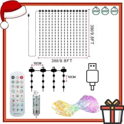 256/400LEDs Smart Curtain Lights Curtain String Lights Dynamic DIY Color Changing Pattern Text APP Remote for Home Party Decor