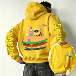 Burger SpongeBob SquarePants and Patrick Star Cartoon Anime 2026 Spring and Autumn Men's and Women's Fashion Sports Hoodies