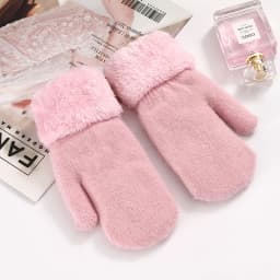 Winter Warm Plus Cashmere Solid Elasticity Soft Full Fingers Mittens Gloves for Women Rabbit Fur Thicken Knitted Cute Gloves