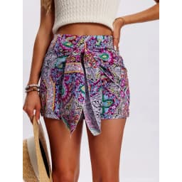 2026 Summer New Boho Paisley Print Wrap Skort High Waist Tie Front Scarf Hem Casual Beach Shorts for Woman Clothes