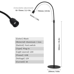 12W LED UV Lamp Eyelash Extension Gel Curing Floor Lamp for Beauty Salon Foot Switch Adjustable UV Light Holder Angle Spotlight