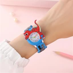 3D stereoscopic dinosaur children's watch equipped with a soft silicone strap with a cartoon style design suitable for students.
