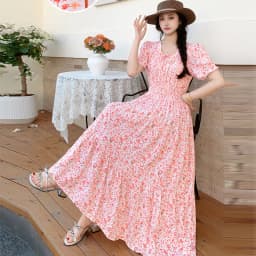 Summer New Cotton Silk Floral Print Maxi Dr ort Sve Beachwear High Waist Young Women's Large Skirt Swing Dr