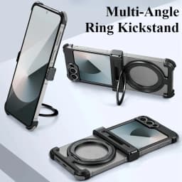 Oatsbasf Metal Phone Case for Samsung Galaxy Z Flip 7 6 with 360° Rotatable Stand Frameless Bumper Protective Z Flip 7 6 Cover