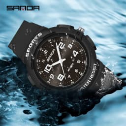 Sanda 9074 Trendy Design Soft Student Watch TPU Strap 50M Depth Waterproof Quartz Movement Children Fashion Sports Wrist Watch