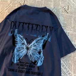 Blue Lightning Butterfly Creative Word T-Shirt Men Casual Oversized T-Shirt Casual Loose Tee Clothes Pattern Quality Tops