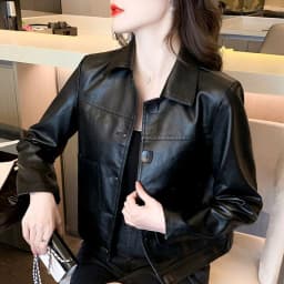 New Western Style Spring and Autumn Short Leather Jacket Women's Lapel Womens Casual Jacket Fashionable Leather Jacket Versatile