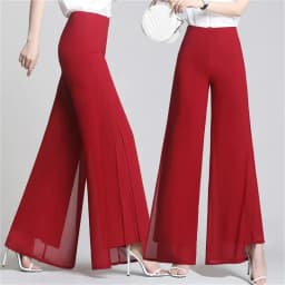 2025 New Summer White Drape Chiffon Wide-Leg Pants Casual Chiffon Trousers Pants Women Clothing Loose High Waist Slim Skirt