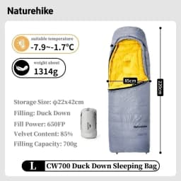 Naturehike CW400 Sleeping Bag Winter Lightweight 650FP Duck Down Sleeping Bag Ultralight Waterproof Hiking Camping Sleeping Bag