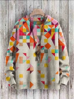 Vintage Geometry Art Print Casual Knit Pullover Sweater Women For Men Sweater