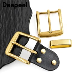 1Pc 40mm Men's Solid Brass Belt Buckle Black Leather Tab Metal Pin Buckles Head for Jeans Pants Keeper Waist Band Fastener