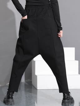 [EAM] High Elastic Waist Black Pocket Thick Patchwork  Harem Pants New Trousers Women Fashion Tide Spring Autumn 2026 SA155