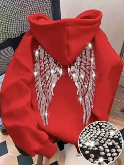 Leisure Spring and Autumn Sweater Wing Print and Hot Rhinestone Two Styles Women's Long-sleeved Pullover Hoodie