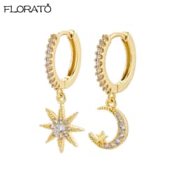 925 Sterling Silver Needle New Star/Moon Small Hoop Earrings for Women Exquisite Crystal Pendant Earrings Fashion Jewelry Gift
