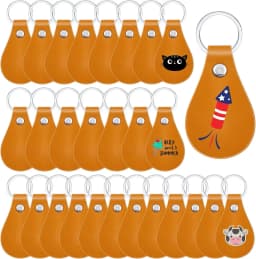 20pcs/set Leather Key Fob Kit DIY Craft PU Blank with Rivets&Key Ring for Laser Engraving Keychain