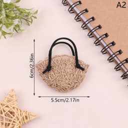 1/12 Dollhouse Woven Bread Basket Shopping Basket Straw Handbags Dollhouse Weaving Beach Bag For Dolls Miniature Decoration