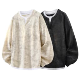 2026 Autumn New Round Neck Fake Two-piece Hoodie Korean Fashion Harajuku Tie Dye Casual Loose Long Sleeved T-shirt Sweatshirt