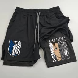Attack on Titan Anime Collaboration Printing 2-in-1 Sports Shorts Summer New Men's and Women's Fitness Running Leggings Shorts