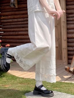 Lace Splicing Wide Leg Pants Women's Base Layer Pants Spring Summer Artistic Lady Underpants Trousers