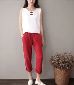 Women Spring Cotton linen Pants Plus size pencil Pants with PocketsTrousers Casual Pleated Vintage ropa coreana mujer