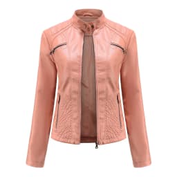 Purchase New Women's Casual Leather Jacket with Stand Up Collar and Slim Fit, Spring and Autumn Zipper Motorcycle Women's Leathe
