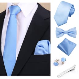 Luxury Fashion Men's Solid Necktie Bowtie Set with Pocket Square Cufflinks Tie Clip Wine Blue Elegant Striped Accessories Gravat