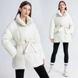 Advanced with Waist Cinching Tie Up Black Cotton Jacket Women's 2026 Winter New Korean Version Stand Collar Coat Female Parkas