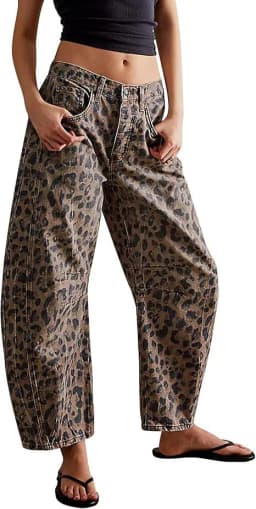 2026 Women's New Fashion Trend Basic Versatile Street Casual Comfortable Loose Printed Leopard Print Straight Leg Women's Jeans