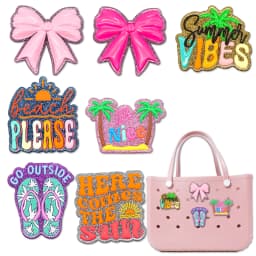 1/7pcs Bling Bling Bow Charms For Beach Bag Accessories Slippers Handbag Decoration Palm Beach Tote Bag Accessories