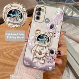 Quicksand Astronaut Plating Phone Holder Case For Motorola Moto G60 G53 G50 G42 G30 G20 G22 G52 E20 Plus G9 Play G8 Power Cover
