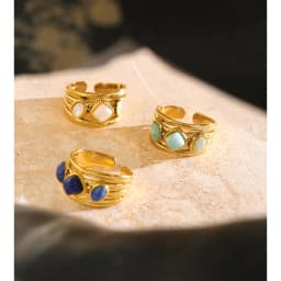 Yhpup New Arrivals Stainless Steel Shell Amazonite Stone Adjustable Ring Hypoallergenic Metal Aesthetic Jewelry