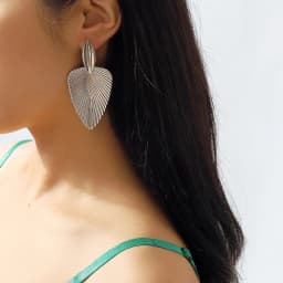 Advanced Metal Textured Leaf Pendant Big Earrings Women's Exaggerated Fashion Party Jewelry Gold Color Geometry Drop Earring