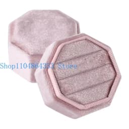 Octagonal Velvets Rings Box for Three Rings Soft Flannel Engagement Display Case Flannel Jewelry Organizers for Rings