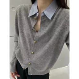 High-grade POLO shirt collar 100 pure cashmere knitted cardigan women's long-sleeved spring and autumn wool top base coat