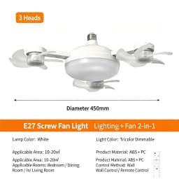 Smart LED Ceiling Fan Light 48W Energy Efficient with Remote Control 3 Speed Options 2/4H Timer for Living Room Bedroom E27