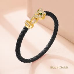MOONLIGHT Classic Design Exquisite Cheetah Zircon Bracelet for Women Braided Leather Bracelet Quality Banquet Couples Gift