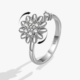 SMJEL Flower Shiny Rhinestone Rotatable Fidget Spinner Ring for Women Anti Anxiety Butterfly Animal Design Anti Stress Accessory