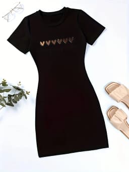 Summer Women's Bee Bow Pattern Printed Casual Bag Buttocks Slim Fit Short Sleeved Round Neck T-Shirt Mini Dress