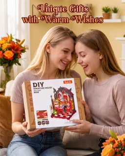 Rolife Wooden 3D Puzzle Toys - Rosa Salon DIY Miniature Dollhouse Model Building Kit with LED Light for Home Decor Holiday Gift for Adults Teens