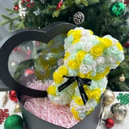 25cm Artificial Rose Teddy Bear with Gift Box, Romantic Valentine's Day Gift for Women, Ideal for Anniversary & Wedding
