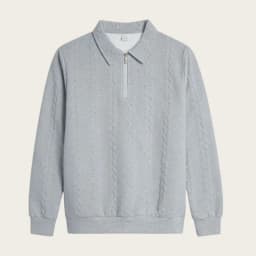 Mens Lapel Half Zip Sweatshirt Long Sleeve Cable Textured Pullover Relaxed Fit Tops For Daily Casual Autumn And Winter Dressing