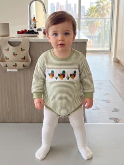 Duck Embroidery Boy Fall Romper Striped Sleeve-Striped Baby-Boy-Fall Romper Embroidery-Long-Sleeve Romper Adorable Duck
