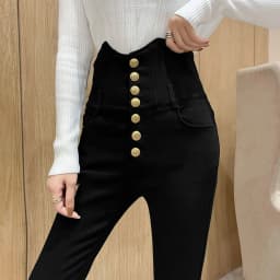 2022 Autumn Spring New Black leggings Casual Elastic High Waist stretch feet pants women's Metal Buttons was thin Pencil Pants