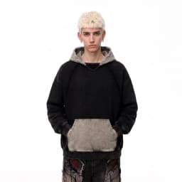 Men Vintage Washed Tie Dye Hoodie Raw Edge Patchwork Color Block Pocket Streetwear Oversized Sweatshirt