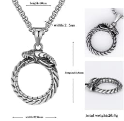 Hip Hop Rock Circular Ring Dragon Necklace For Men Vintage Stainless Steel Chain Silver Color Neck Hippie Jewelry Women Gifts