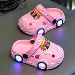 Children's Slippers 2026 Summer New Boys' Car Shaped Wheels Will Light Up Anti Slip Soft Bottom Baby Beach Slippers